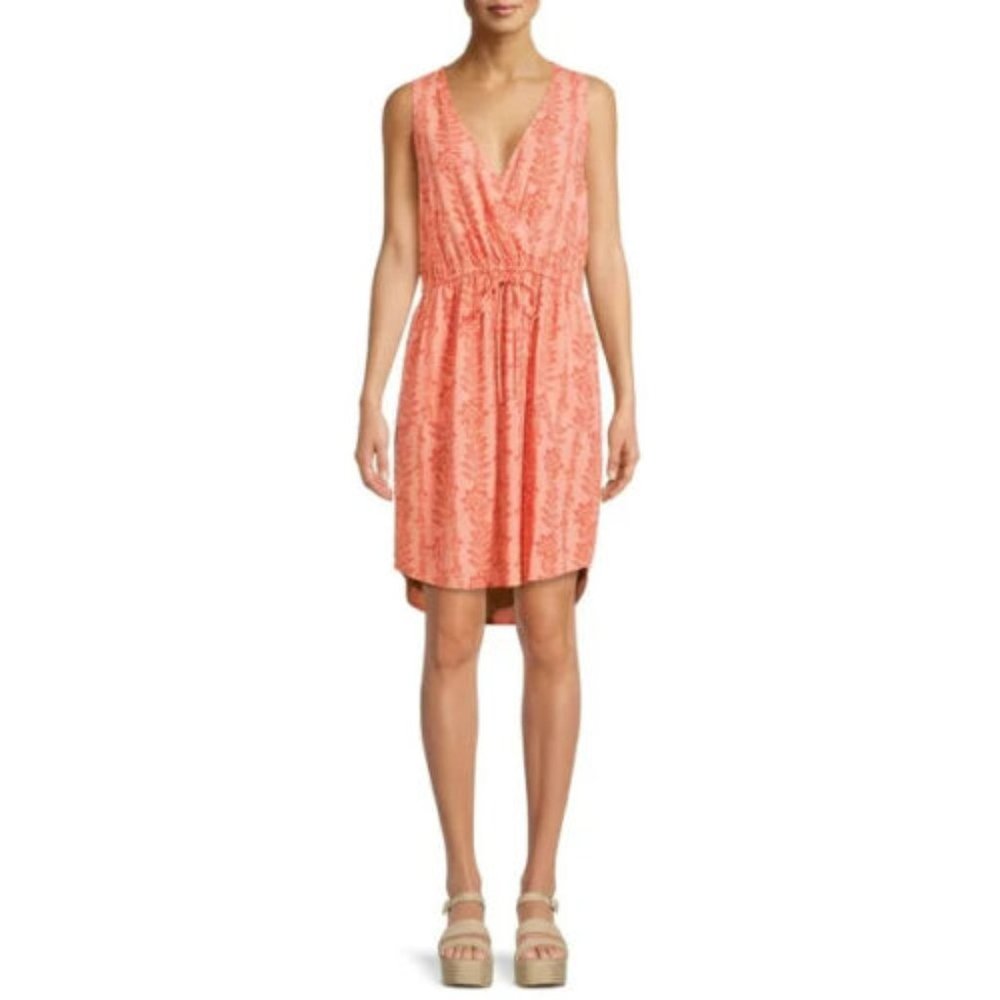 TIME AND TRU womens orange floral sleeveless v neck dress size XS (0-2) w-116